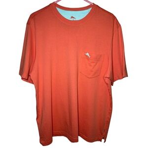 Tommy Bahama Pocket T-Shirt Mens Medium Coral Orange Short Sleeve Cotton Logo